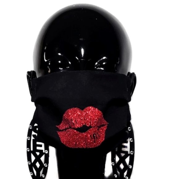 Sexy Lime Green Lips Handmade Cotton Face Mask. - Picture 4 of 6